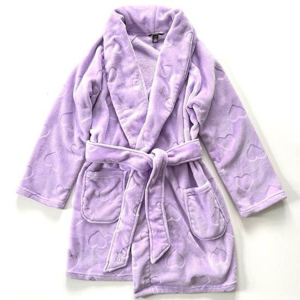 VICTORIAS SECRET Lavender heart bathrobe with hood and pockets Size XS